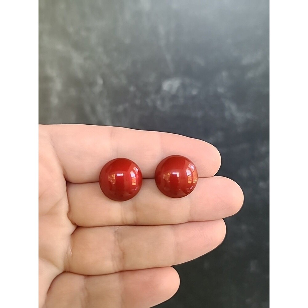 Cherry Red Metal Circular Stud Earrings Vintage Costume Jewelry